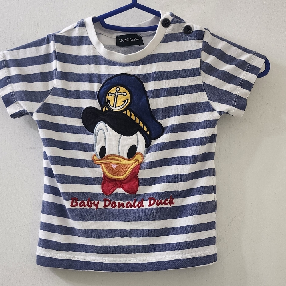 MonnaLisa Navy & White Striped Donald Duck‎ Tee, Size 18 M